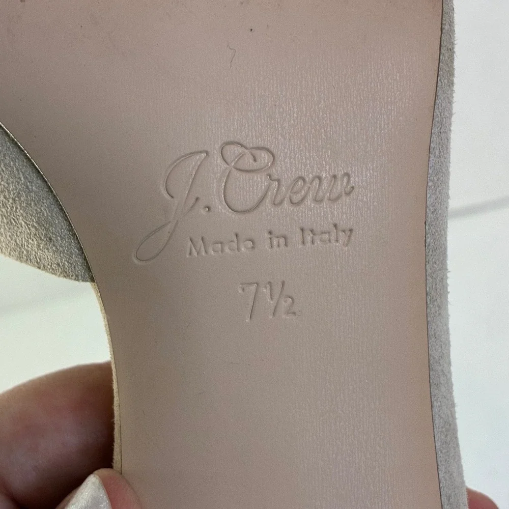 J.Crew K7887 Beige Nude Suede 7.5 Crystal Stud Leather Heels D'Orsay Pumps Italy